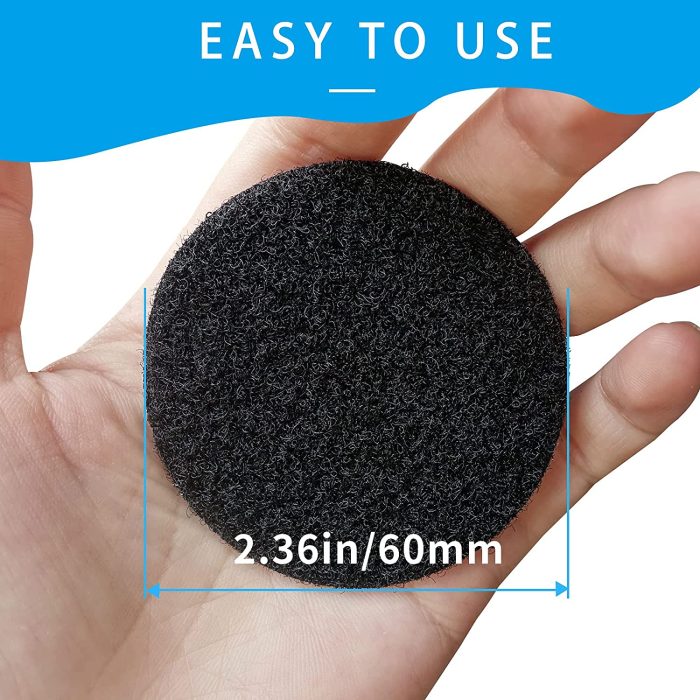 Black Round Size Self Adhesive Tape - 10-Pack Sticky Back Hook Loop Dots - 2.4 Inch Carpet Gripper Pad Double Sided Sticky Tape for Wall Decor or Heavy Duty Tools Hanging