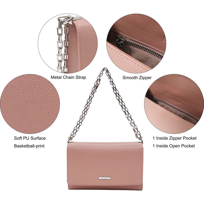 Small Shoulder Bag for Women, Imitation Leather Chain Strap Clutch Small Square Purse, Phone Wallet Purse (Camel)