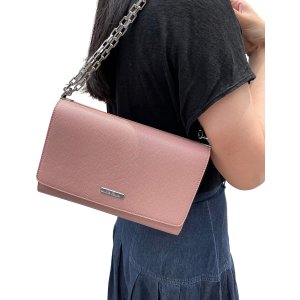 Small Shoulder Bag for Women, Imitation Leather Chain Strap Clutch Small Square Purse, Phone Wallet Purse (Pink)