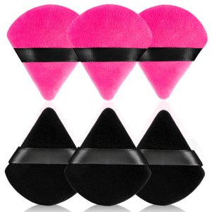 Triangle Powder Puff,6 PCs Powder Puffs for Face Powder,Supper Soft Velour Makeup Puff- for Loose Powder Mineral Powder Foundation Application Easy-to-use Makeup Tools(Rose Red+Black)