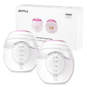 SUFFLA Double Breast Pump Hands Free - Electric Wearable Breast Pump Portable with 24mm Solf Flange - Pink and White